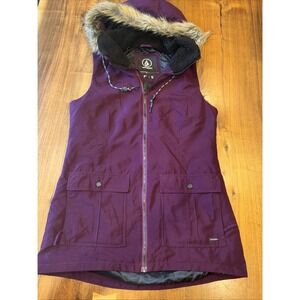 Y2K Volcom Women's Longhorn Insulated Water Repellent Vest Fur Hood Sz Med